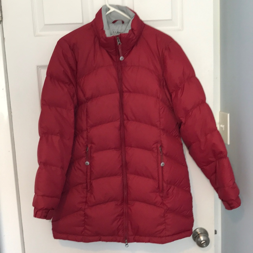 VG used red LL Bean goose down jacket